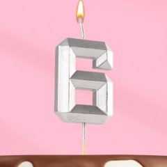 Свеча декоративная Цифра "6" Серебряная грань 10873667