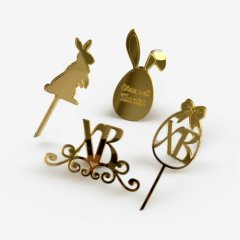 Набор топперов декоративных акриловых "Пасхальный набор" Золото 4 шт 