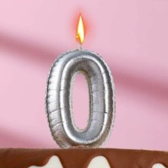 Свеча декоративная Цифра "0" Шар Серебро 7337332