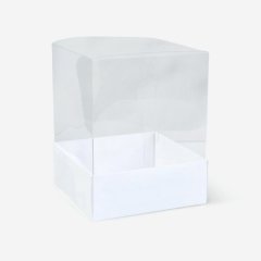 Коробка для кулича/домика с прозрачной крышкой белая 16х16х20 см 51620