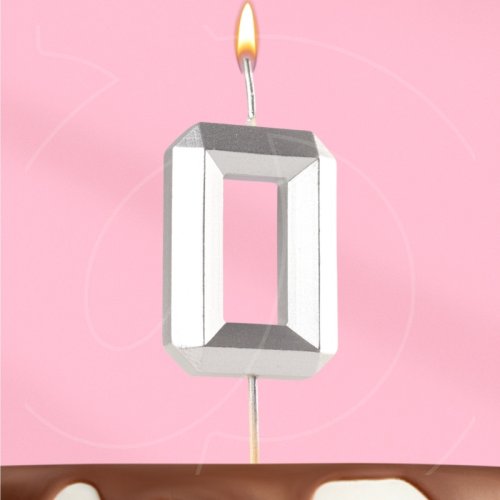 Свеча декоративная Цифра "0" Серебряная грань 10873661