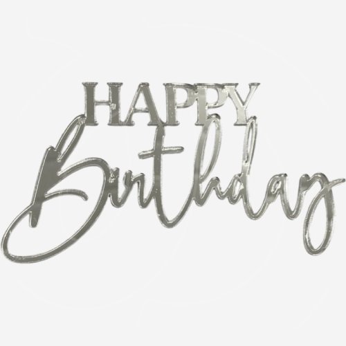 Топпер декоративный акриловый "Happy Birthday" Серебро 12х6,5 см 36578