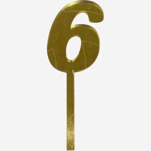 Топпер декоративный акриловый "Цифра 6" Золото 9,5х3 см 