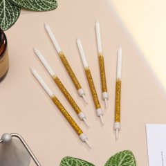 Свечи декоративные Золото с белым 12 см 6 шт 10603406